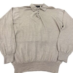 Brandini Men's Polo Sweater Merino Wool Beige Italian Business Classic Layer